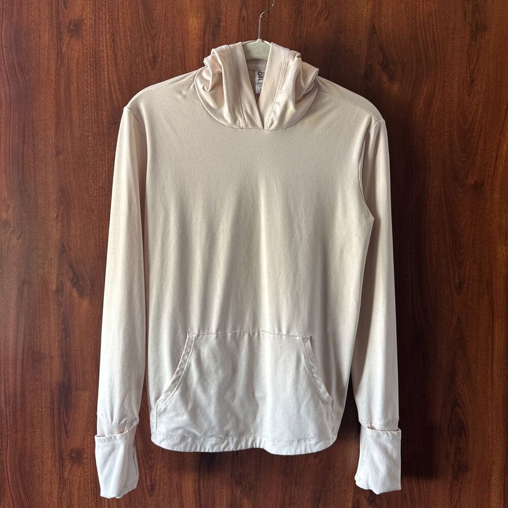 Athleta Girl Elfin Tan Uptempo Long Sleeve Pullover Hooded Top Size XL-14